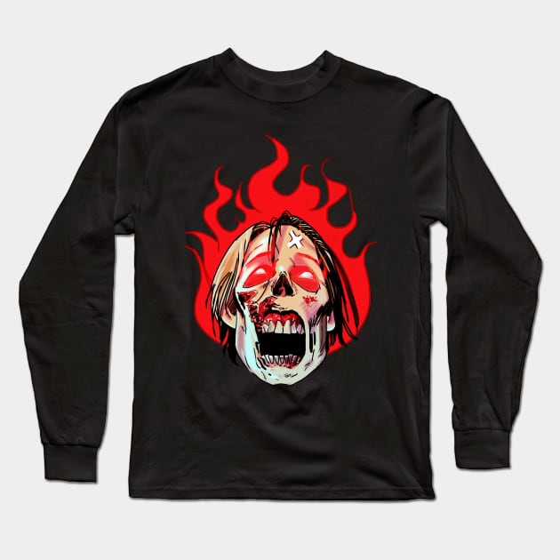 Zombie Man Angry Flame !! Long Sleeve T-Shirt by Toss4Pon